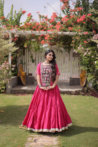 RangBhoomi Navratri 2026 Kora Cotton Full-Stitched Lehenga & Blouse Set — L (40", Adjustable 38–44)