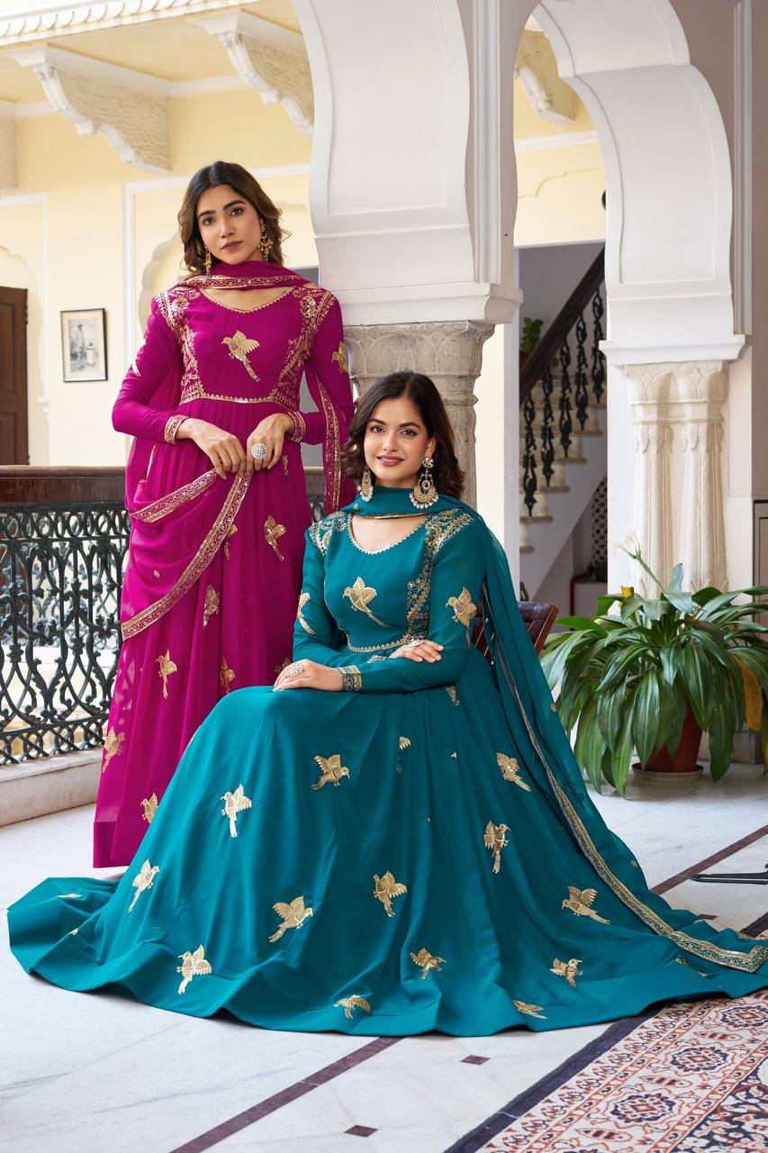 RangBhoomi Elegant Faux Georgette SP Series Gown Set with Thread and Sequin Detailing