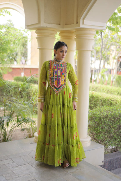RangBhoomi Bandhani & Kutchi Patchwork Faux Georgette Gown — Navratri Collection 2026