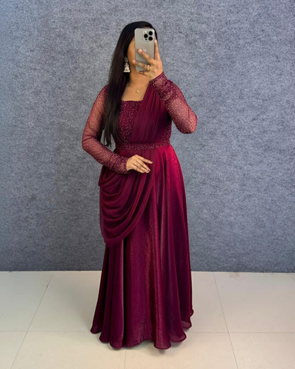 Exclusive Party Wear Draping Style Gown Outfit