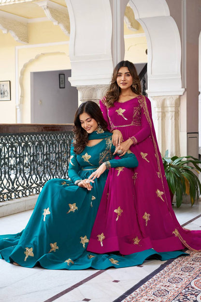 RangBhoomi Elegant Faux Georgette SP Series Gown Set with Thread and Sequin Detailing