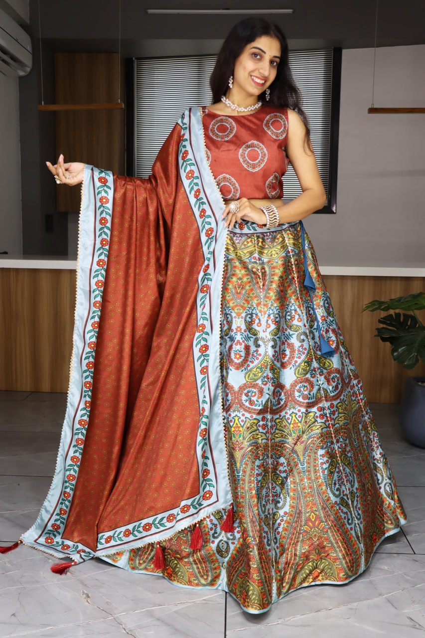 RangBhoomi Exclusive Printed Lehenga Collection – Vibrant Floral and Geometric Ethnic Wear