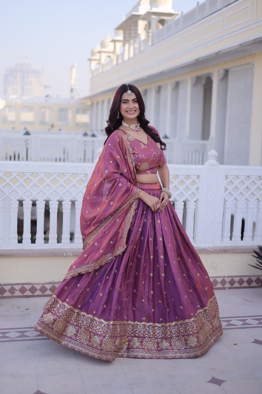 RangBhoomi Elegant Lehengha Choli Dupatta Set in YSL Silk with Sequins and Zari Embroidery