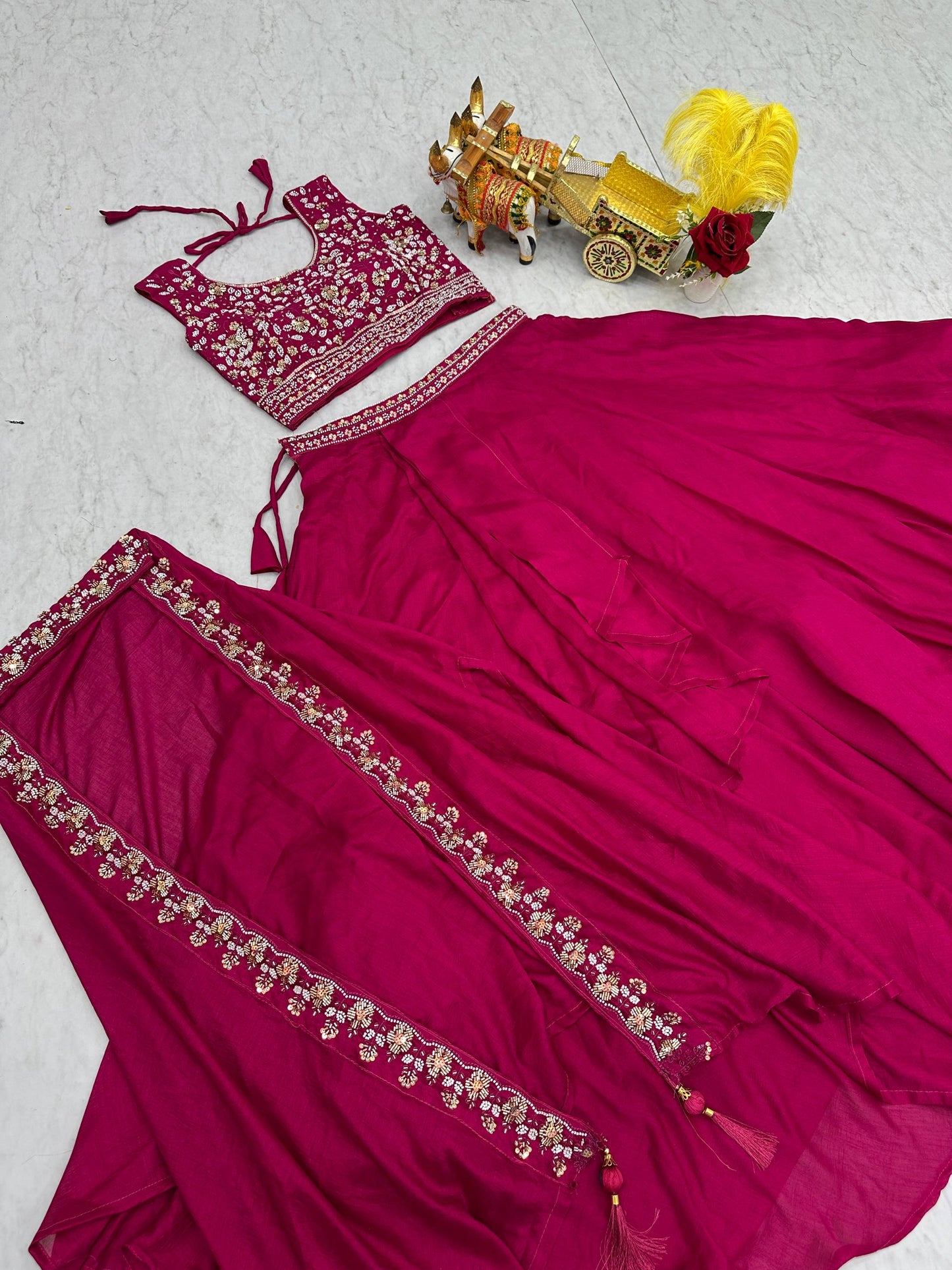 Exclusive New Wedding Lehenga Choli Set in Pure Vichitra Silk with Elegant Heavy Embroidery and Complete Stitching
