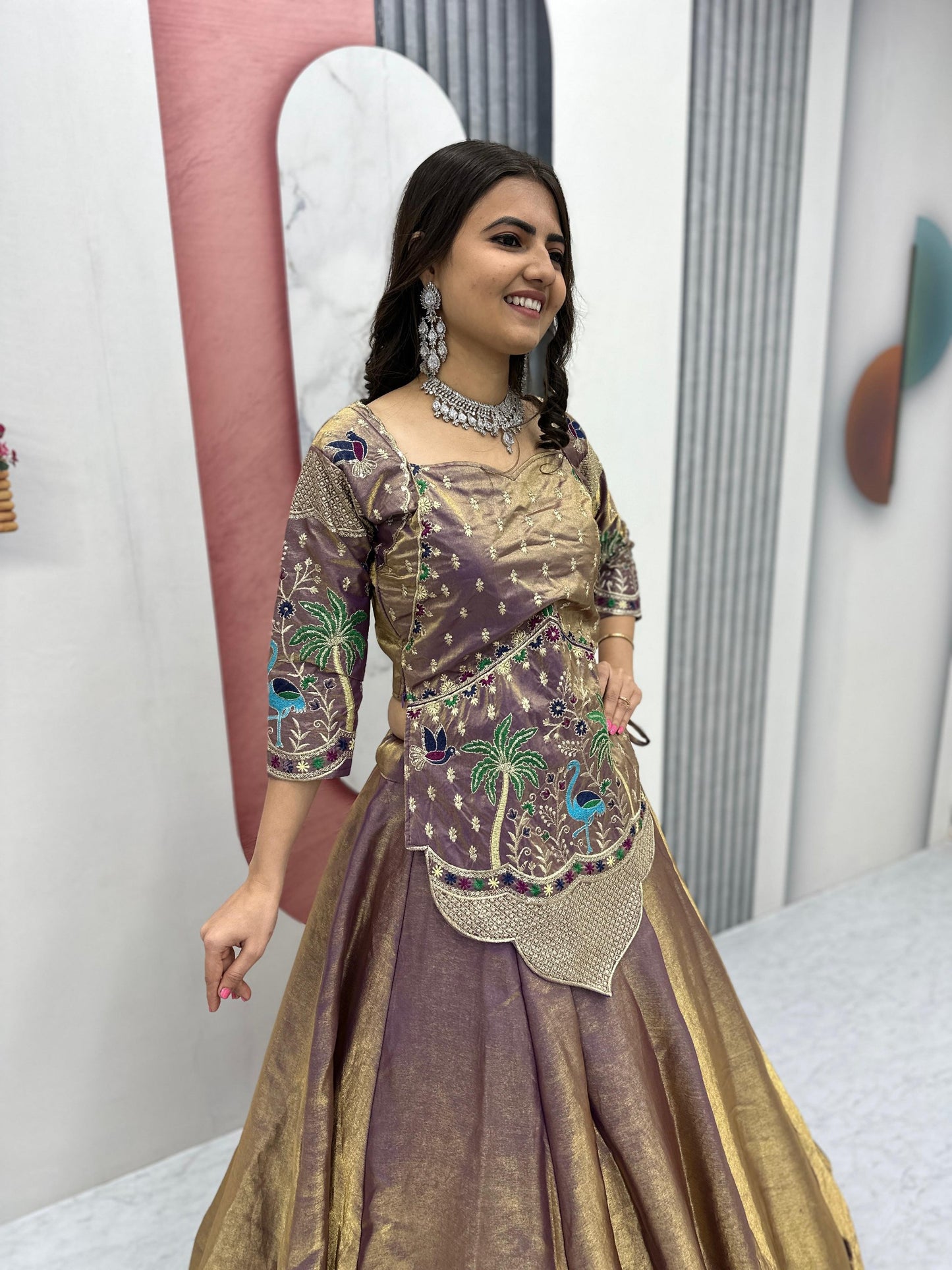 RangBhoomi Elegant Festival Lehenga Choli in Pure Silk Satin with Heavy Embroidery