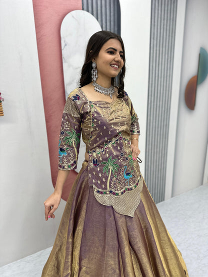 RangBhoomi Elegant Festival Lehenga Choli in Pure Silk Satin with Heavy Embroidery