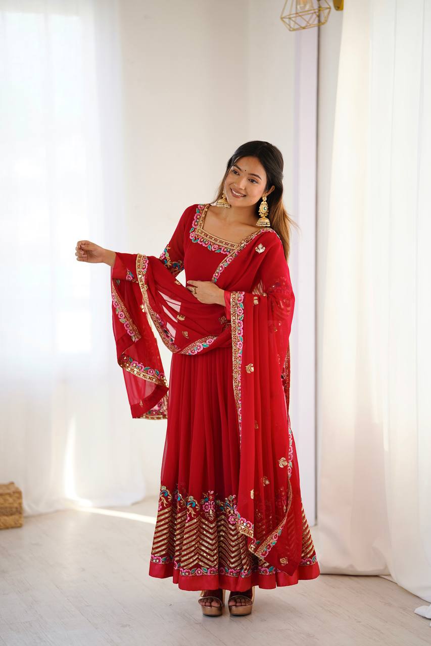 RangBhoomi Heavy Designer Party Gown with Embroidered Dupatta
