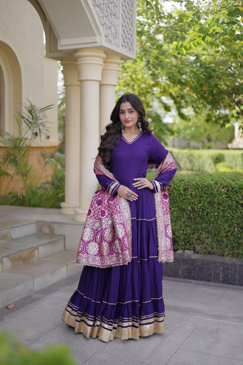 RangBhoomi Gown & Dupatta Collection 2026 — Premium Reyon Gown with Viscose Jacquard Dupatta