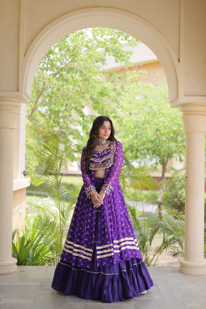 RangBhoomi Navratri 2026 Lehenga & Kurti Set – Kora Cotton Lehenga with Bandhni Faux Georgette Kurti (L, 40" Stitched)