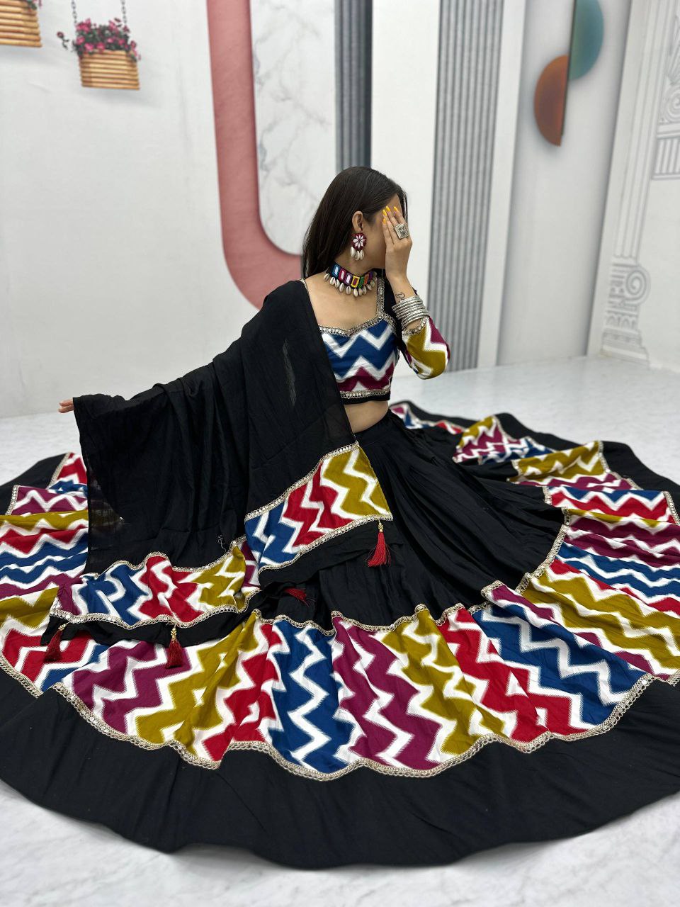 Navratri Special Pure Cotton Lehenga Choli Set with 6-Meter Flair, Fully Stitched Comfort Fit