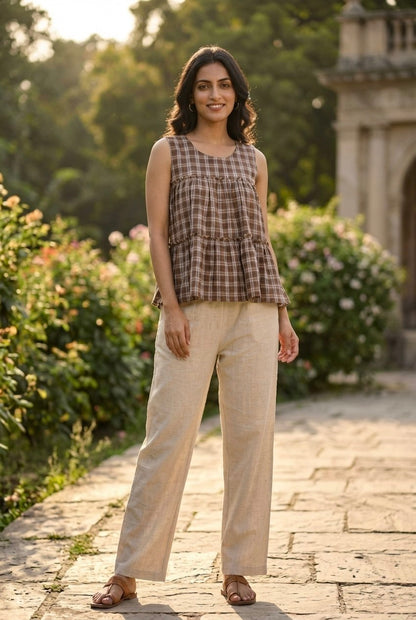 RangBhoomi Elegant Summer Linen Cotton Top and Pants Set