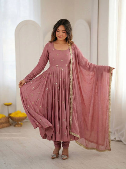 Elegant Ready-to-Wear Designer Gown and Dupatta Set in Roman Silk with Exquisite Embroidery