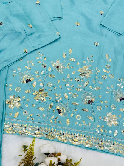 Premium Ready-to-Wear Kurta Set with Embroidered Glass Roman Fabric – Stylish and Comfortable Two-Piece Ensemble