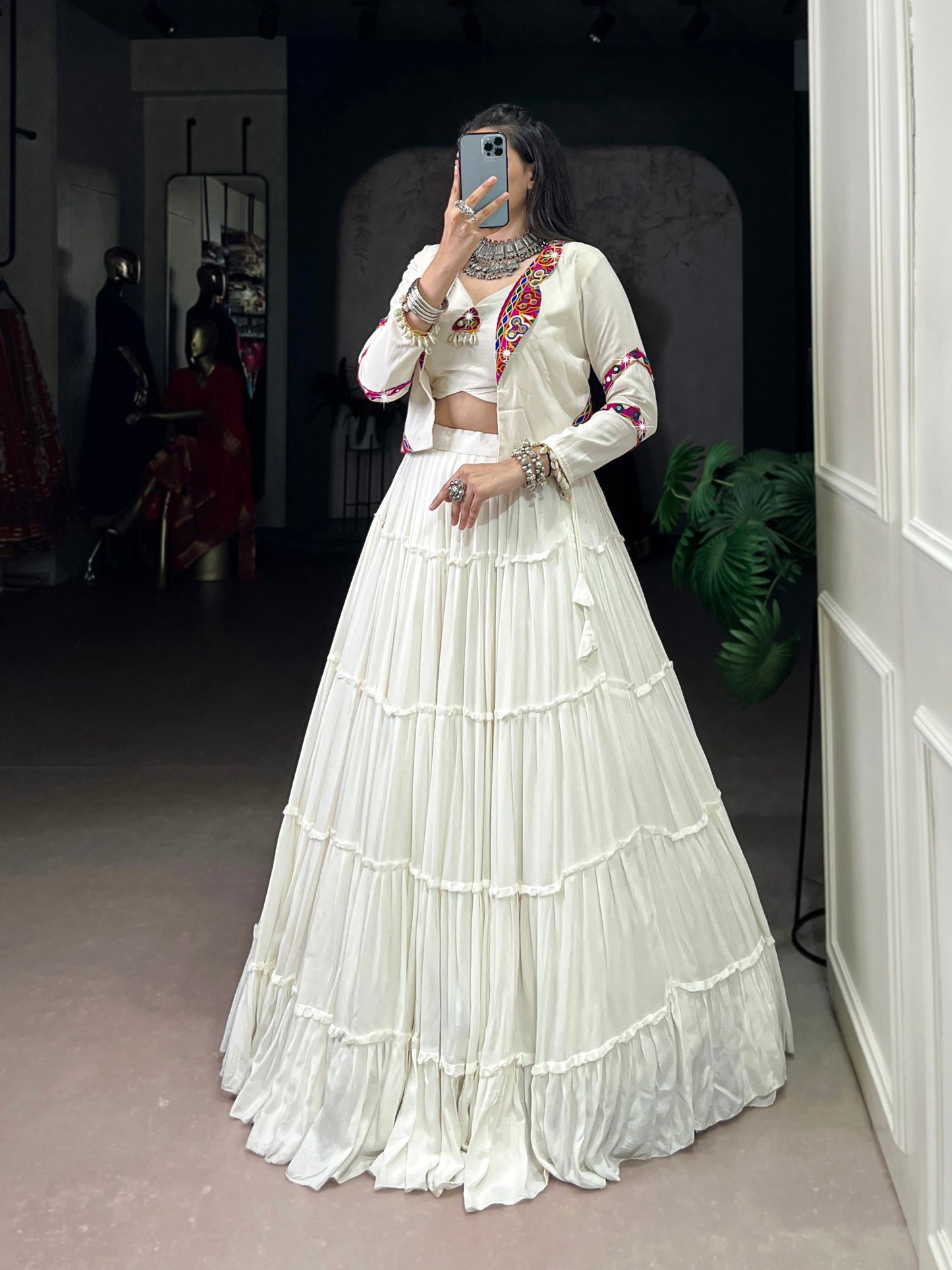 RangBhoomi Navratri Rajudi Lehenga Set with Gamthi & Mirror Detailing
