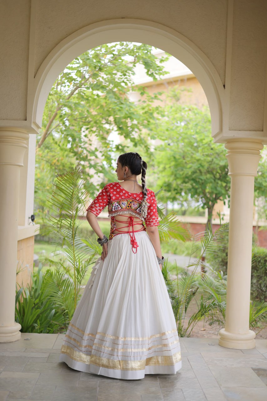 RangBhoomi Navratri Festive Lehenga Set - Cora Cotton & Bandhej Embroidered Blouse
