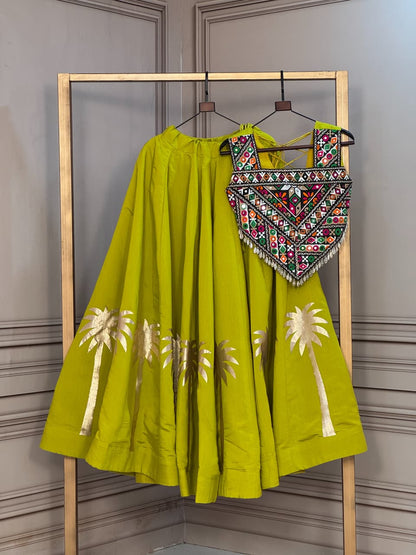 RangBhoomi Navratri Lehenga Choli — Festive Roman Fabric Set for Garba & Dandiya