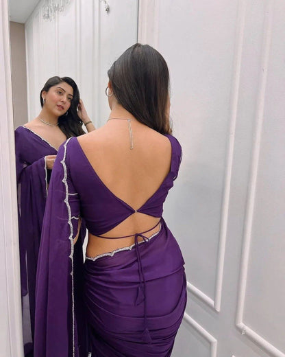 Exquisite Purple Pure Soft Georgette Silk Saree