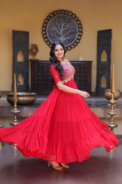 RangBhoomi Premium Designer Ready-to-Wear Gown Collection in Red and Pink