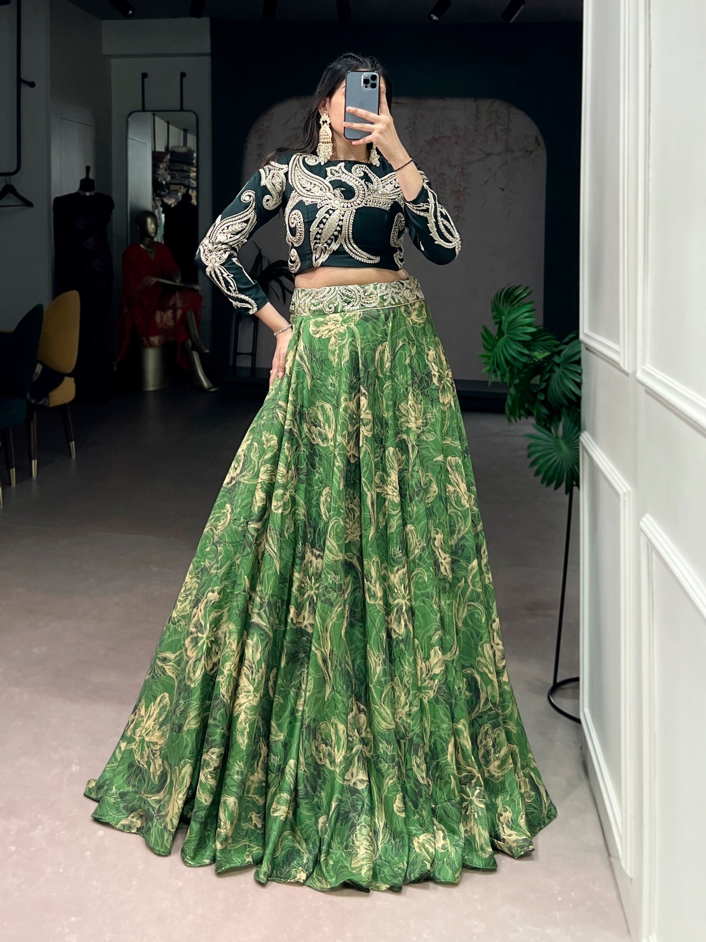 RangBhoomi Premium Co-ord Set: Tasar Silk Embroidered Lehenga with Sequined Blouse