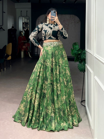 RangBhoomi Premium Co-ord Set: Tasar Silk Embroidered Lehenga with Sequined Blouse