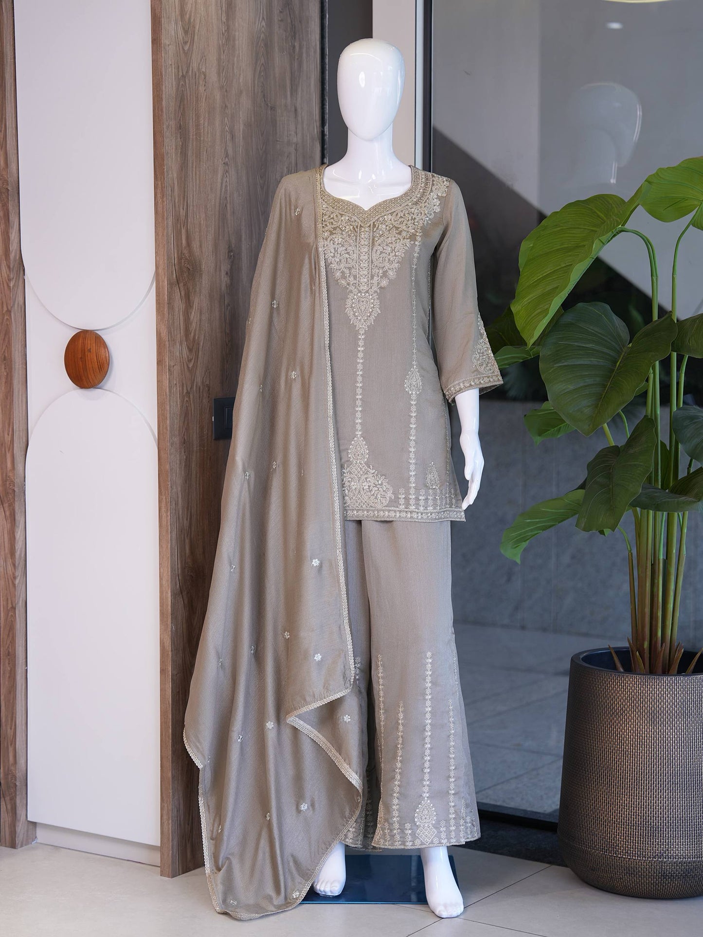 Designer Wear Festival Special Collection - Elegant Vichitra Embroidered Ensemble with Palazzo and Dupatta