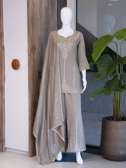 Designer Wear Festival Special Collection - Elegant Vichitra Embroidered Ensemble with Palazzo and Dupatta