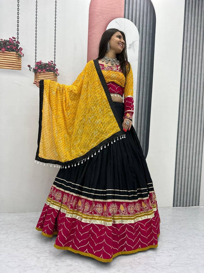 RangBhoomi Navratri Special Pure Cotton Embroidered Lehenga Choli with 6m Flair and Heavy Dupatta