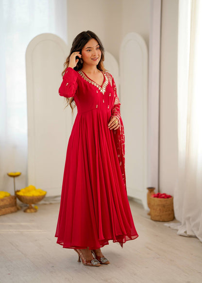 RangBhoomi Elegant Embroidered Mirror Anarkali Three-Piece Gown Set