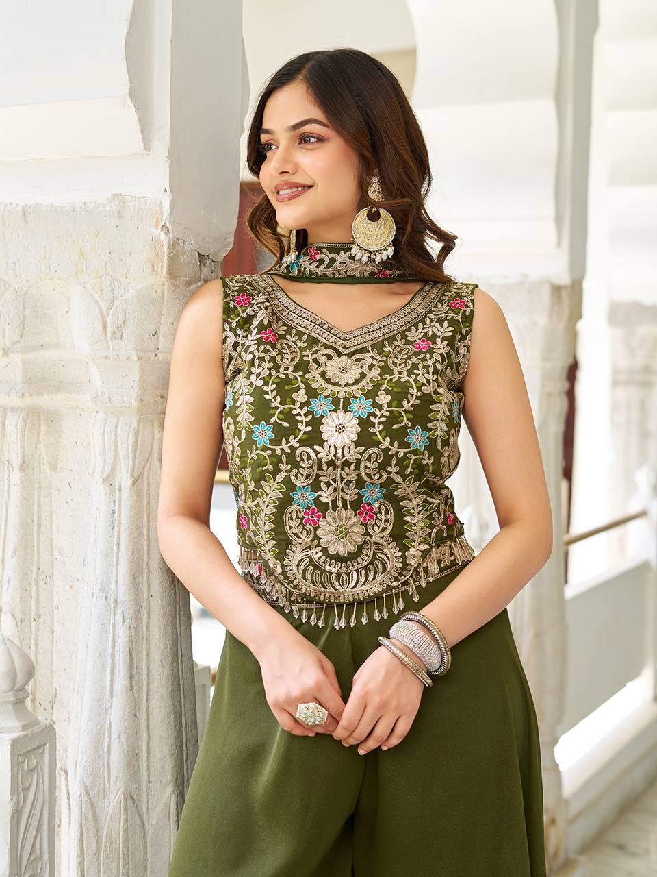 Chic Designer Embroidered Palazzo Co-ord Set with Dupatta