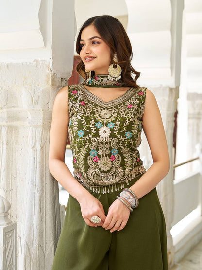Chic Designer Embroidered Palazzo Co-ord Set with Dupatta