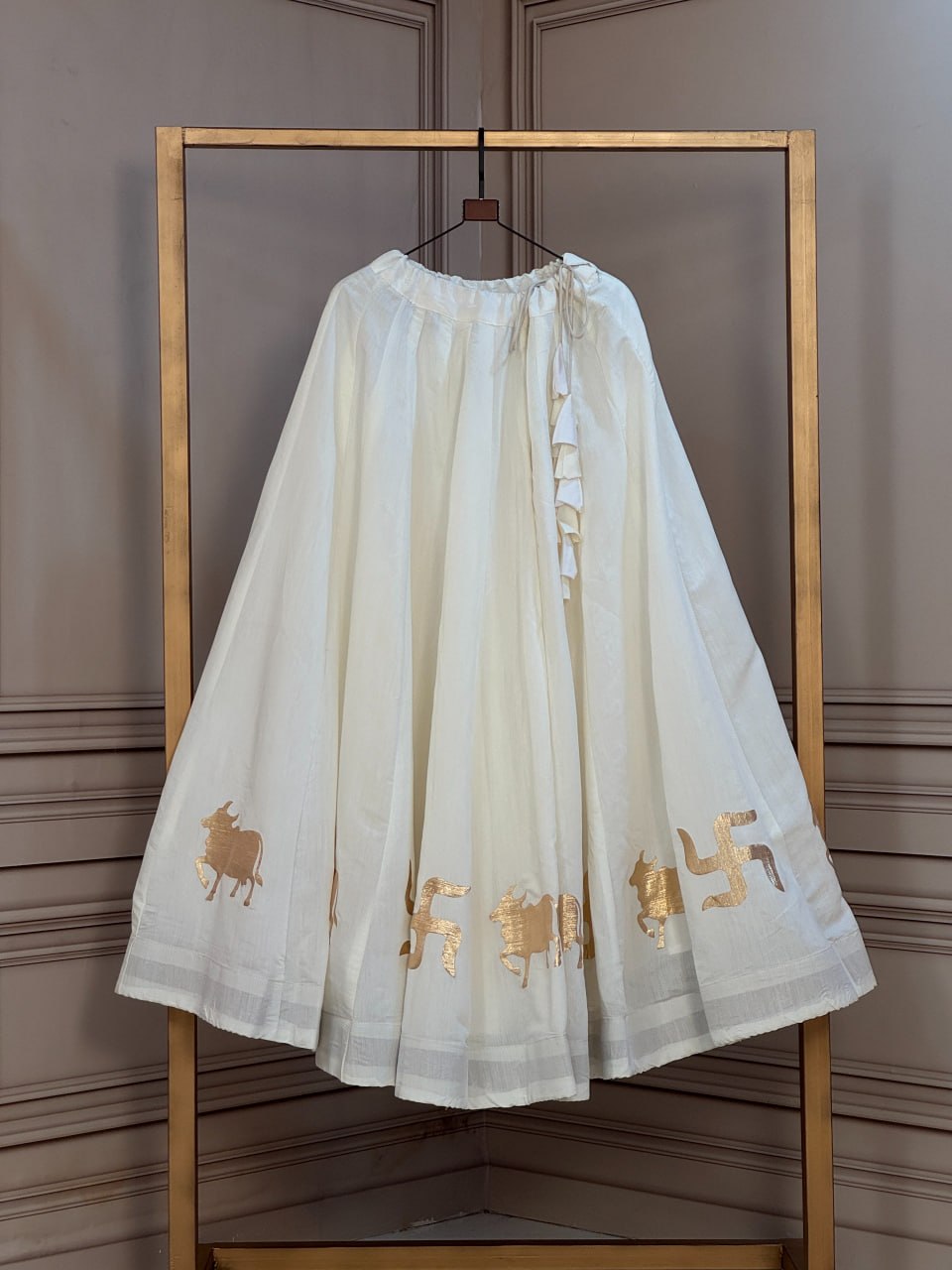 RangBhoomi Navratri Traditional Roman Fabric Lehenga - Full Stitched Festive Skirt