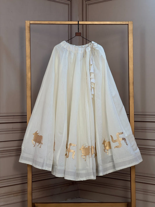 RangBhoomi Navratri Traditional Roman Fabric Lehenga - Full Stitched Festive Skirt