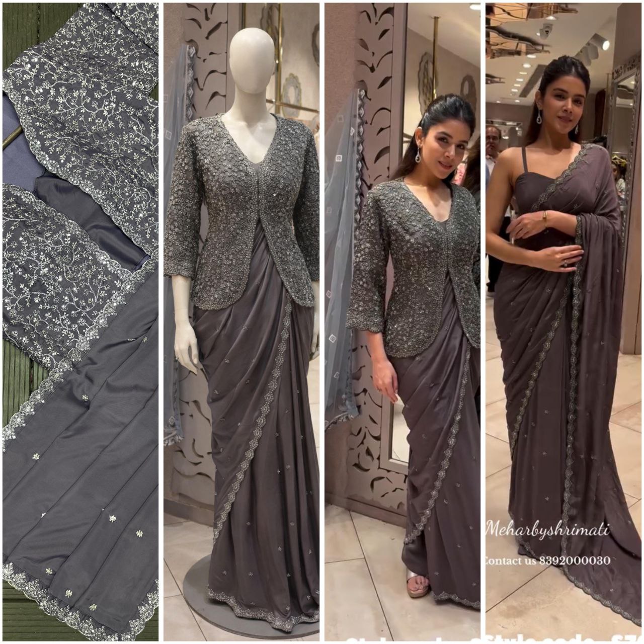 Trending Party Jacket with Saree Featuring Exquisite Embroidery Work