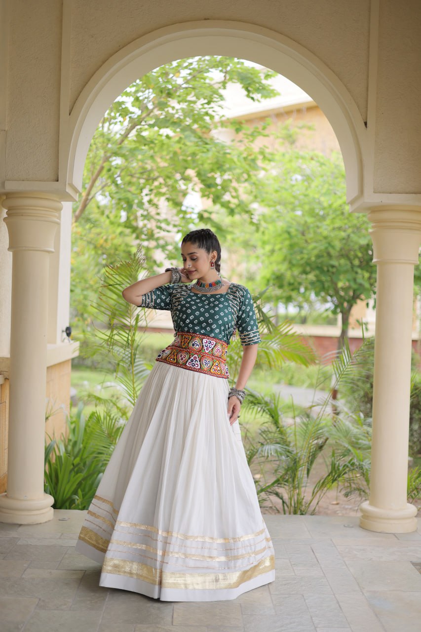RangBhoomi Navratri Festive Lehenga Set - Cora Cotton & Bandhej Embroidered Blouse