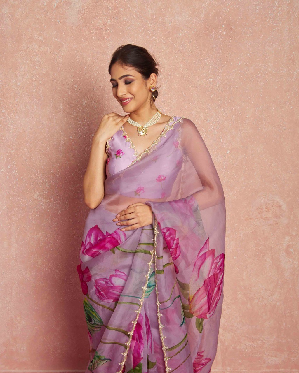 Ready to Wear Organza Saree - Floral Print, Lightweight