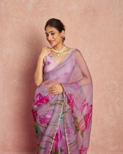 Ready to Wear Organza Saree - Floral Print, Lightweight