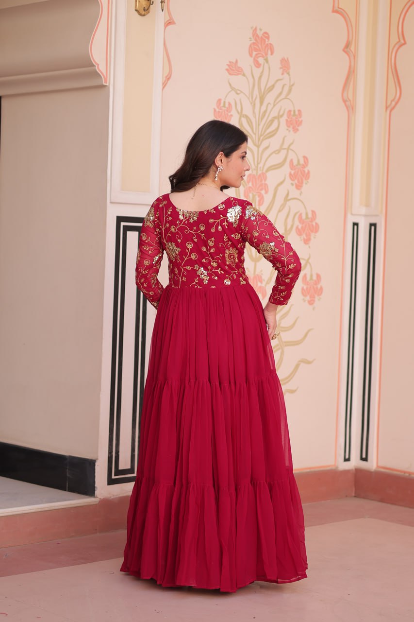 Premium Sequined & Zari Embroidered Gown - Shop Now