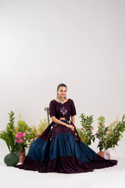 RangBhoomi Stunning Navratri Lehenga Choli with Real Mirror Work - Pure Rayon Cotton, Frill Lehenga & Kodi Lace Blouse