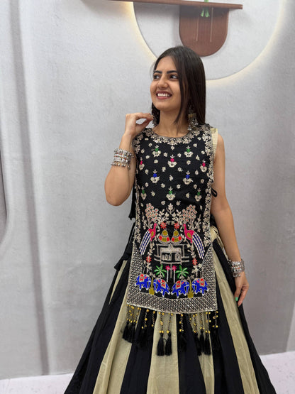 RangBhoomi Navratri Special Vichitra Silk Lengha Choli – Fully Stitched with Heavy Thread & Sequence Work