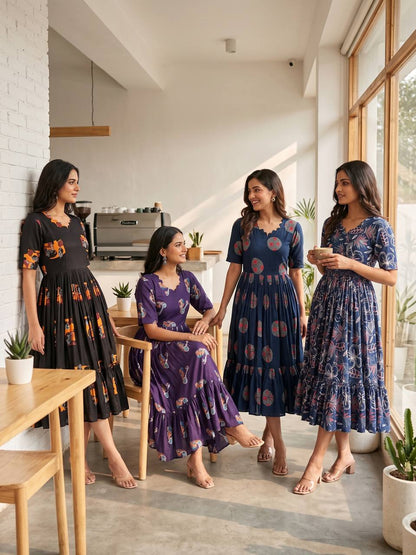 Elegant Soft Cotton Printed Midi Gown - Ultimate Summer Glamour and Comfort