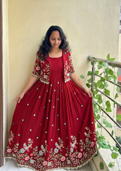 Rose Motif Anarkali Gown with Embroidery