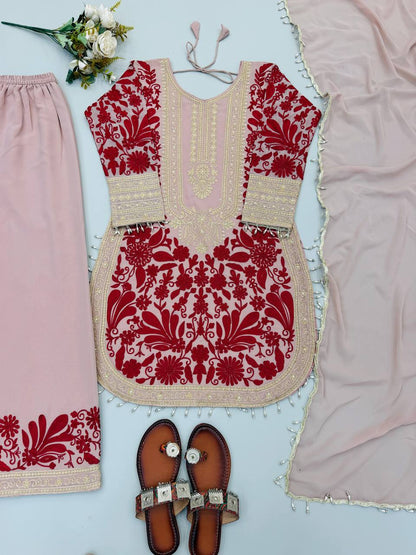 RangBhoomi Designer Party Top, Palazzo & Dupatta Set with Heavy Embroidery
