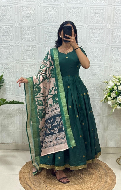 RangBhoomi Jacquard Zari Gown with Soft Silk Dupatta — 3 Colors, Sizes S–XXXL