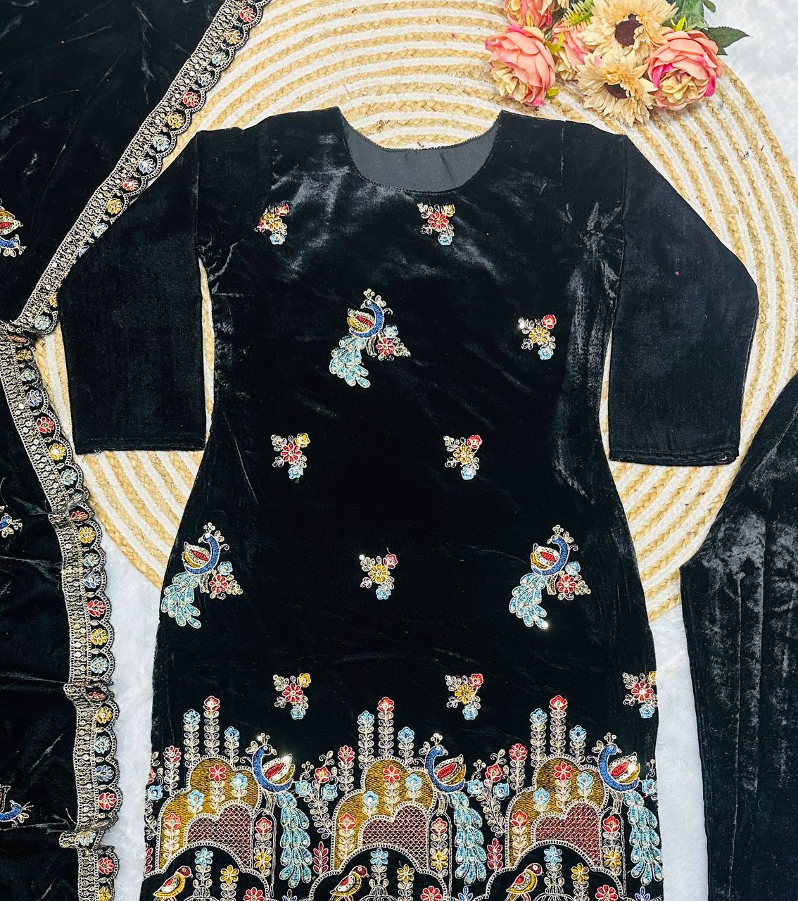 Elegant Embroidered Velvet Party Wear Dress
