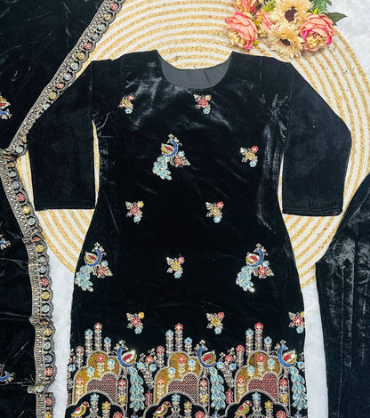 Elegant Embroidered Velvet Party Wear Dress