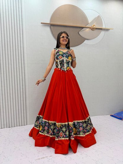 RangBhoomi Tapi-338 Big Flair 6 Meter Pure Cotton Lehenga Choli — Silk Choli, Fox Georgette Dupatta