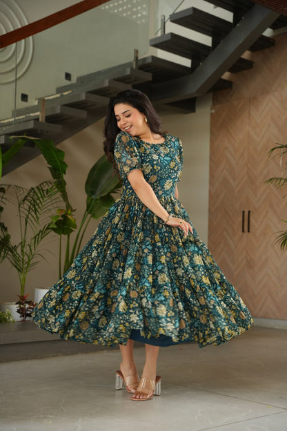 Premium Fully Flared Printed Georgette Gown