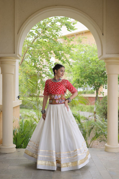 RangBhoomi Navratri Festive Lehenga Set - Cora Cotton & Bandhej Embroidered Blouse