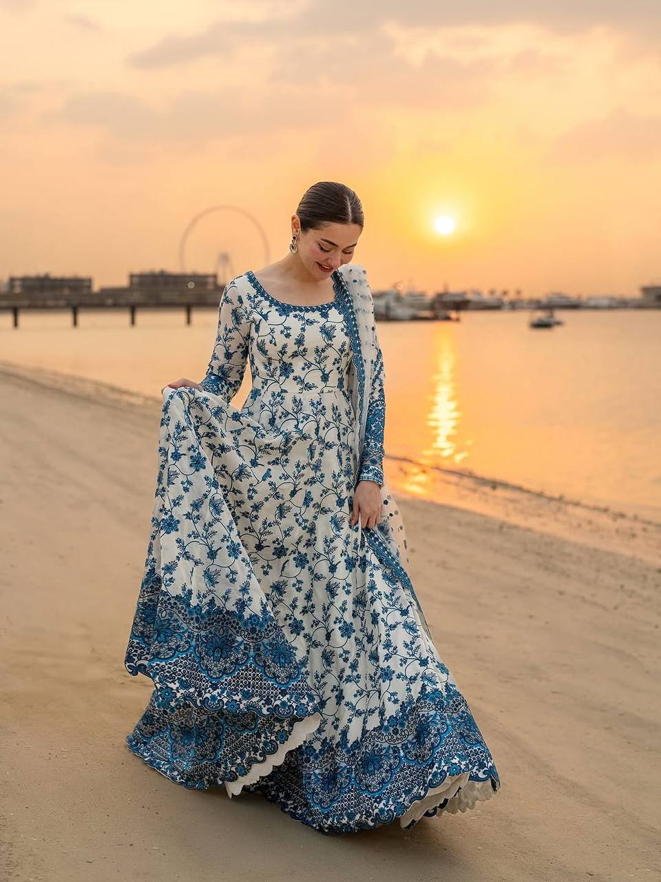 Elegant Party Wear Heavy Faux Georgette Gown with Organza Dupatta and Micro Cotton Bottom Set