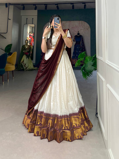 Elegant Poly Cotton Lehenga Choli Set with Georgette Dupatta, Intricate Zari Weaving Work - Comfortable and Stylish Festive Wear